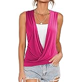 RANPHEE Womens Summer Casual Sleeveless Hide Belly Fat Banded Bottom Wrap Tops T-Shirts
