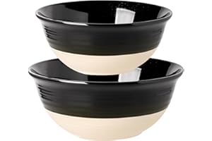 Hasense Large Porcelain Mixing Bowls, 2.1/1.5 Qt Mixing Salad Bowls for Kitchen Set of 2, Nesting Serving Bowls Set for Cooking, Baking, Popcorn, Salad, Microwave Dishwasher Safe, Black