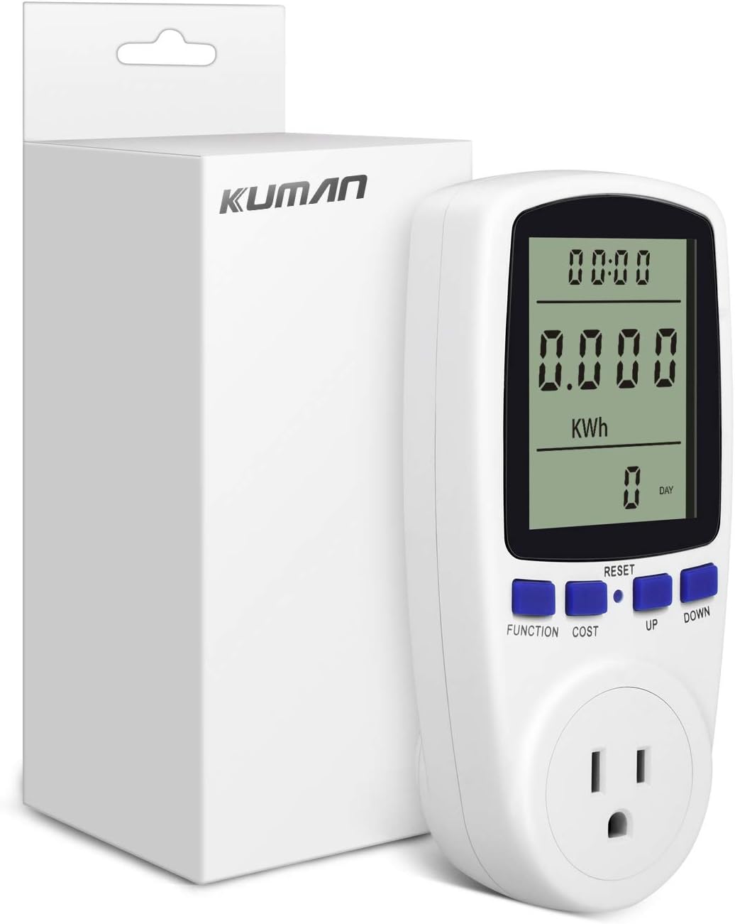 kuman KW47-US Electricity Usage Monitor Plug Power Watt Voltage Amps Meter with Digital LCD, Overload Protection and 7 Display Modes for Energy Saving (NO-Backlight), white - - 