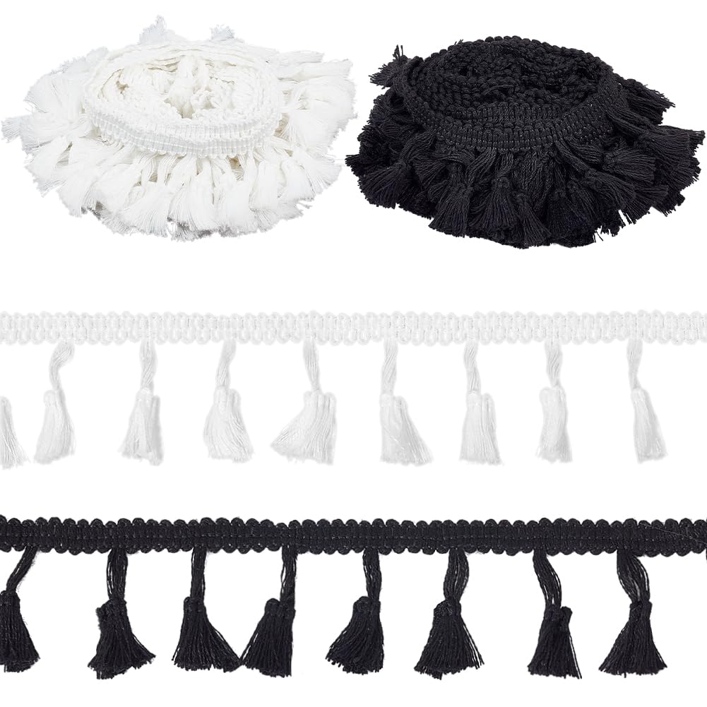 GORGECRAFT 10 Yards 2 Colors Cotton Tassel Trimming Fringe Lace Trim Ribbons for Women Dress Cloth Bags Curtain Clothes Decoration Costume Accessories