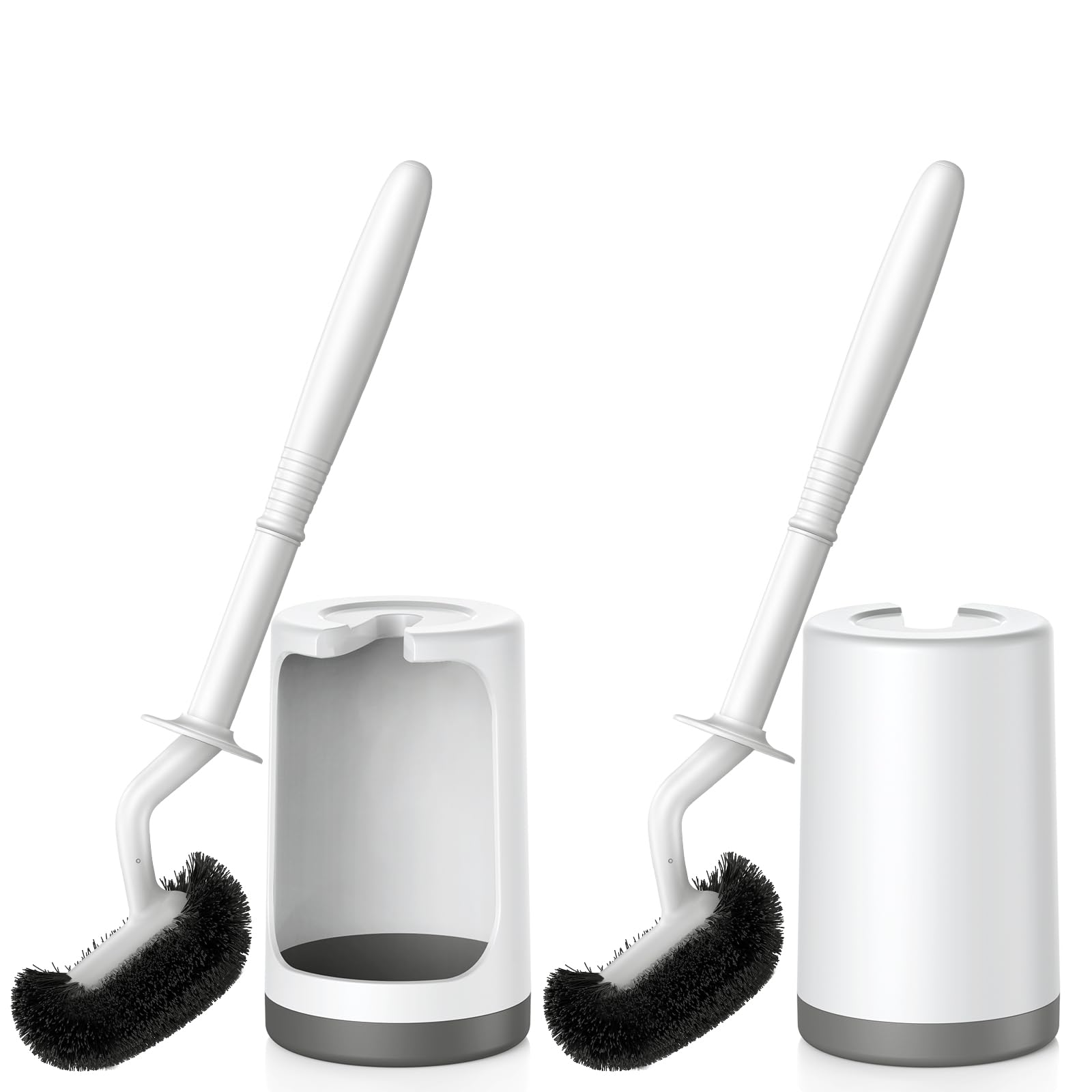 HAMITOR Toilet Bowl Brush Holder Set: Curved Design with Holder for Deep Cleaning Under Rim - Compact Hidden Scrubber for Small Space - Modern RV Bathroom Accessories - 2 Pack