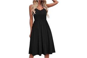 INESVER Casual Dresses for Women Spaghetti Strap Dresses A Line Summer Beach Dress Sleeveless V Neck Sundress with Pockets