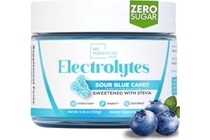 MY ADVENTURE TO FIT Zero Sugar - Sour Blue Candy Electrolytes Powder - Refreshing Hydration - Caffeine Free Energy - All Natural Ingredients - Vegan, Keto & Paleo - Sugar Free Electrolyte Powder Drink Mix - 30 Servings