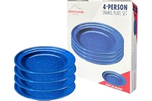 ALPINE MOUNTAIN GEAR Enamelware for Camping and Backpacking - Camping Cookware Gear Essentials for Outdoor/Indoor Use and Backpacking Adventures (Made by Caddis Sports) (10 Inch Plate (4 Pack))
