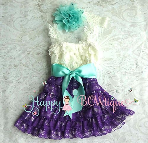 Baby Girl Ivory Aqua Purple Lace Dress set