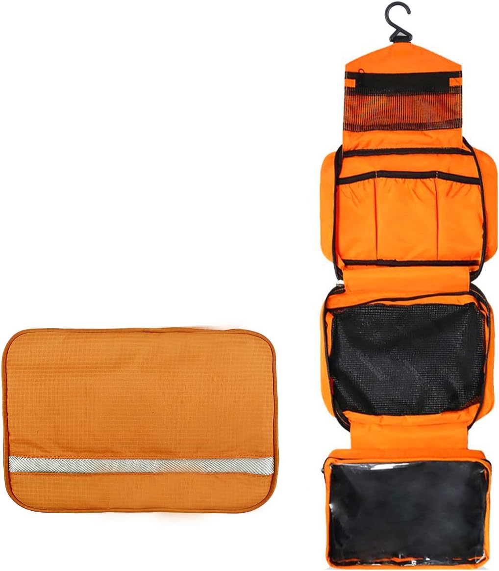 Hanging Travel Toiletry Bag for Men and Women Large Capacity Wash Bag Foldable Waterproof Makeup Cosmetic Bag Bathroom Shower Organiser for Toiletries Shaving Dopp Kit Orange