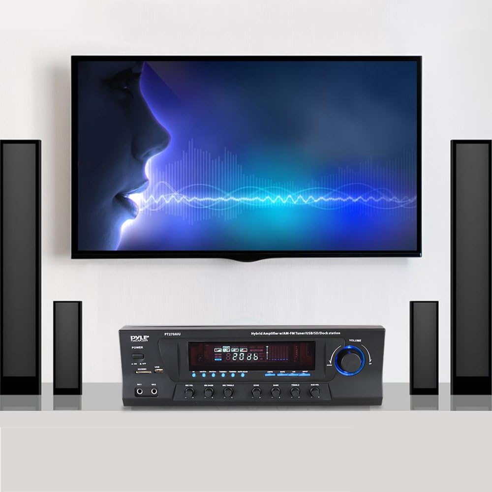 300W Digital Stereo Receiver System - AM/FM Qtz. Synthesized Tuner, USB/SD Card MP3 Player & Subwoofer Control, A/B Speaker, iPod/MP3 Input w/ Karaoke, Cable & Remote Sensor - PyleHome PT270AIU: Home Audio & Theater