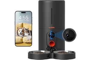 WOPET Automatic Cat Feeder with Camera for Two Cats, 6L Automatic Dog Feeder with HD Video and Night Vision, 5G/2.4G WiFi Pet Feeder for Cats & Dogs, SD Card Storage & 2-Way Audio