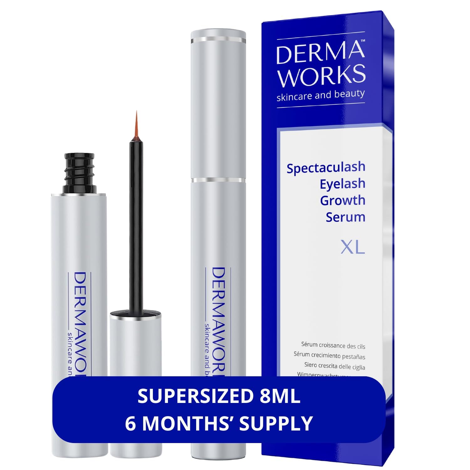 AWARD-WINNING LASH SERUM (XL -8ml) - SPECTACULASH Eyelash Serum for Growth and Thickness - Rapid Lash Eyelash Growth - Advanced Peptide Formula - Grow Longer, Fuller, Natural Lashes - by DERMAWORKS