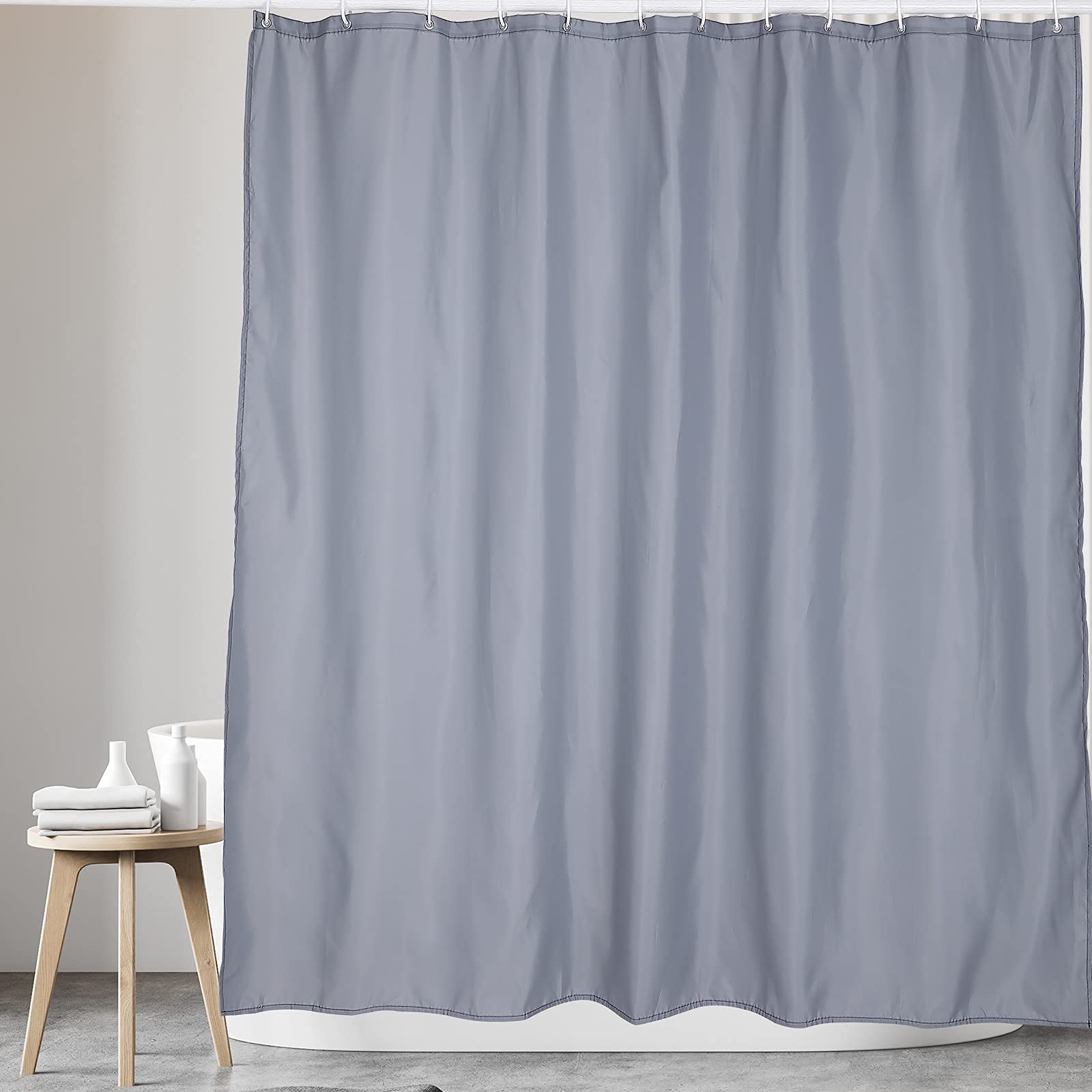 KAV Polyester Fabric Shower Mould and Mildew Resistant Curtain 180x180 and 180x220 cm with Metal Button Hole Bathroom Accessories, Waterproof- Grey (180x180 cm or 71x71 inch)