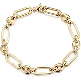 WISTIC Paperclip Coffee Bean Bracelets Stacked Paper-clip Link for Women Adjustable Clasp Gold Plated Stainless Steel Link Charm Chain