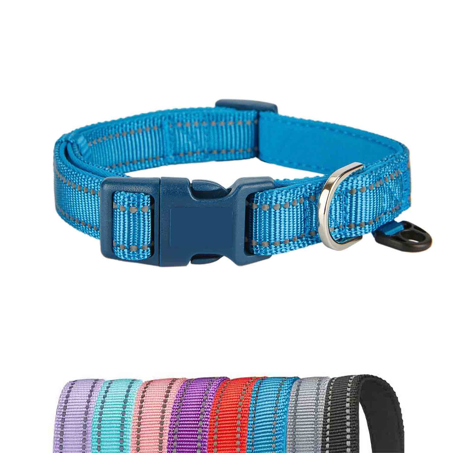 Petiry Reflective Nylon Dog Collar with Breathable Neoprene Padding,Adjustable for Puppy Medium Large Dog Collar(Neck 25-38CM,Blue)