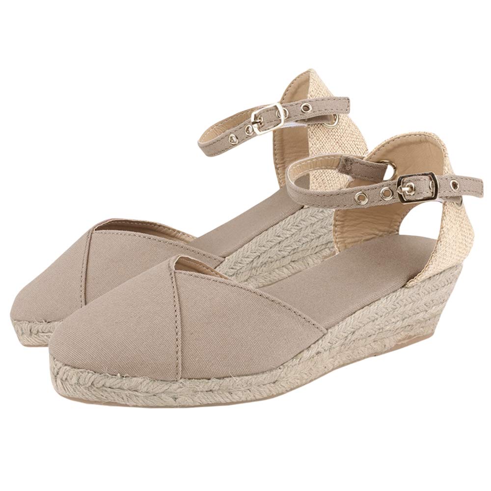 Women’s Wedge Espadrilles Ankle Buckle Canvas Wrap Slingback Braided Summer Platform Sandals