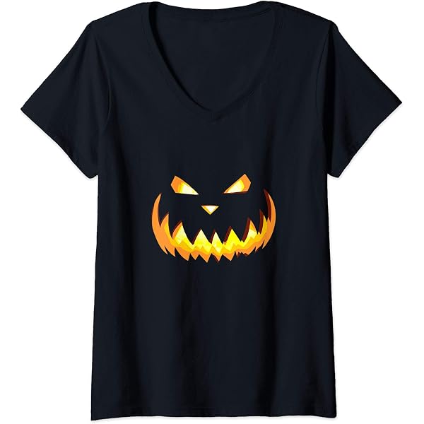 T-shirt Halloween - Motif Citrouille Effrayante Noir Et Orange, Coupe Classique, Pour Fans De Gothique