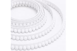 IDONGCAI White Pom Pom Trim 10 Yards Mini Ball Fringe Ribbon for Sewing, Pillow Edging, Curtain, Boho Farmhouse DIY Decor, So