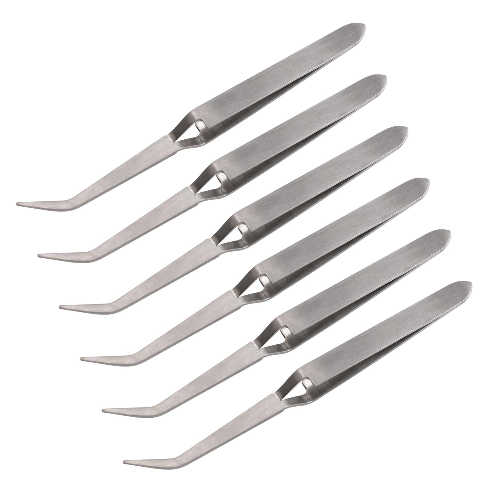 WANDIC 6 Pcs Cross Locking Tweezers, Bent Reverse Action Stainless Steel Tweezers for Electronics Laboratory Jewelry Craft