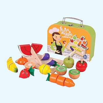 Brainsmith Wooden Fruits and Vegetables Cutting Set, Baby-Safe Pretend Play Kitchen Toys for Kids - Learn Fine Motor Skills and Coordination