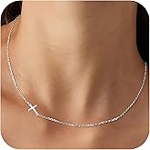 AllenCOCO Sterling Silver Cross Necklace for Women, 14K Gold or Silver Dainty Small Cross Pendant Choker Simple Trendy Cute Cross Charm Chain Easter Baptism Religious Faith Jewelry Gift