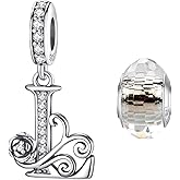 MICOO 2 Pack 925 Sterling Silver Rose Letter Charms for Bracelets and Necklace Alphabet Initial Dangle Charms Round Spacer Beads Jewelry Gift for Women