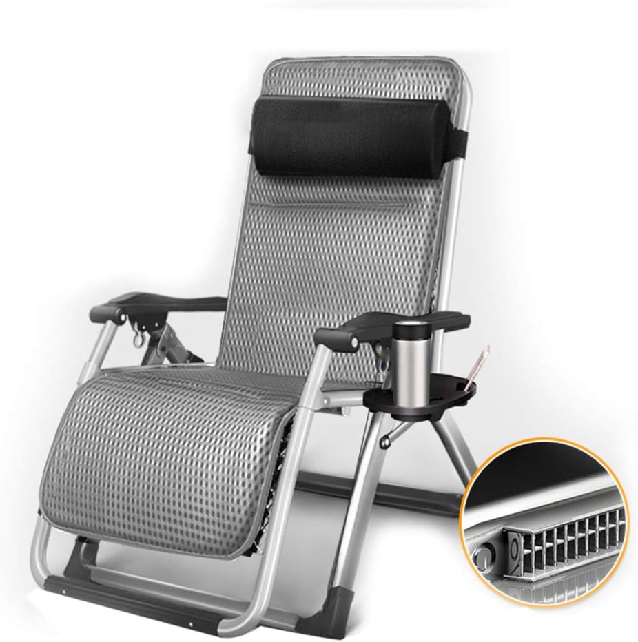BYCDD Zero Gravity Chair Oversized, Adjustable Reclining Folding Recliner Breathable Beach Lounge Chair with Cup Holder and Headrest, Support 330 lbs,Gray