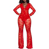 Mojessy Birthday Outfits for Women Sexy 2 Piece Outfits Clubwear Lace Long Sleeve Tie Front Cardigan Flared Pants Set