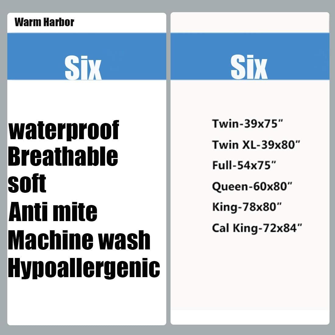 WARM HARBOR Queen Size Bedding 100% Waterproof Mattress Protector,Cotton Mattress Pad Cover,Breathable,Noiseless, Hypoallergenic,Safe Sleep for Adults & Kids (White, Queen): Home & Kitchen