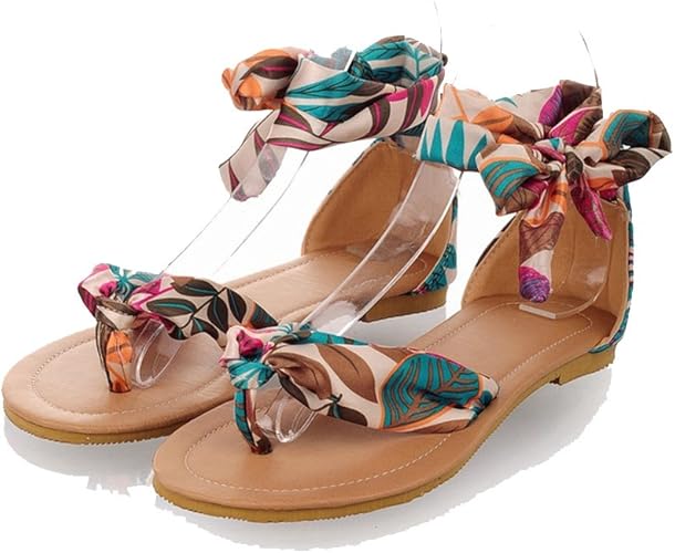 Amazon.com | Foresightrade@ Women's Summer Silk Ribbon Ankle Wrap Flat Leather Sandal Shoes for 
