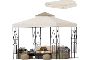 Morikoro 10x10 Canopy Replacement Top Canopy Cover Replacement 10x10 FT Double Tiered Gazebo Covers for Yard Patio Garden Canopy Sunshade (BeigeBrown)