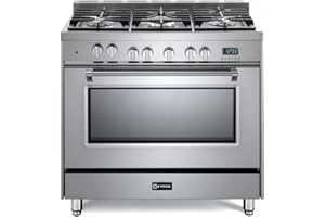 Verona Prestige Series VPFSGE365SS 36 inch Dual Fuel Range Freestanding Turbo Convection Oven 5 Sealed Burners Stainless Steel Storage Drawer