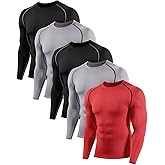 ATTIQOZI 5,6 Pack Men's Compression Shirts Long Sleeve Rash Guard Workout Undershirt Base Layer Athletic Shirt