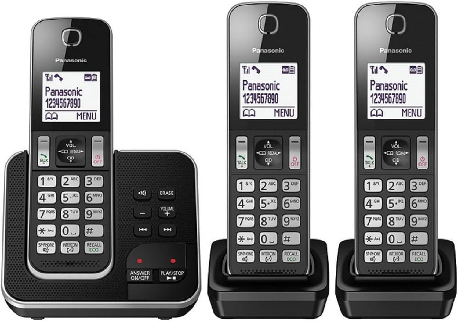 Panasonic KX-TGD323 Cordless Home Phone with Nuisance Call Blocker and Digital Answering Machine - Black & Silver (Pack of 3) — image 1
