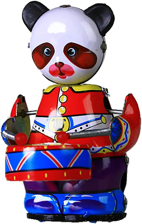 TR17 Cute Wind Up Panda Drummer Toy Collectible w/ Key beating and comes jingle sound