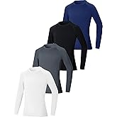 EXARUS 4 Pack Boys Compression Shirts Youth Long Sleeve Sports Base Layer Moisture Wicking Undershirts for Football 6-12Y