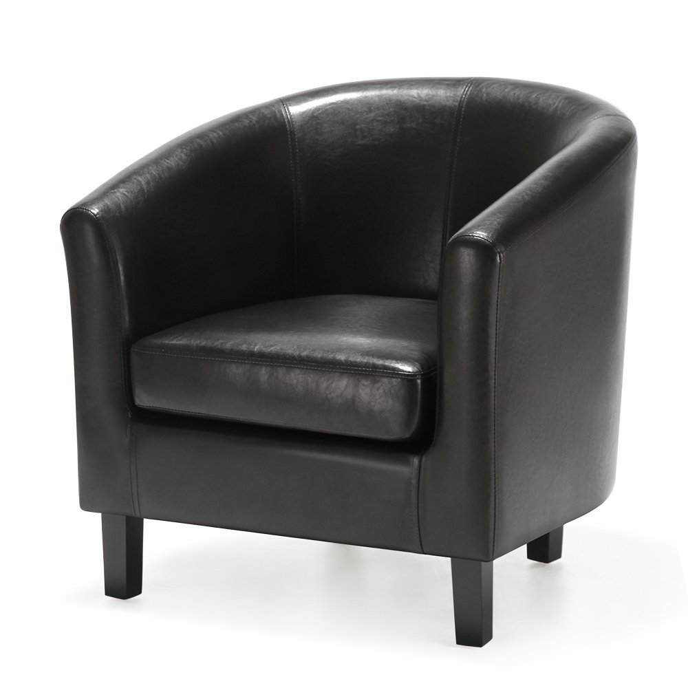 IKAYAA Contemporary PU Leather Barrel Tub Armchair Accent Club Chair Single Sofa Living Room Furniture(Dark Brown)
