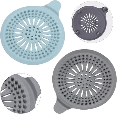 Alyvisun 2Pcs Silicone Shower Drain Hair Catcher with Sucker Blue Grey