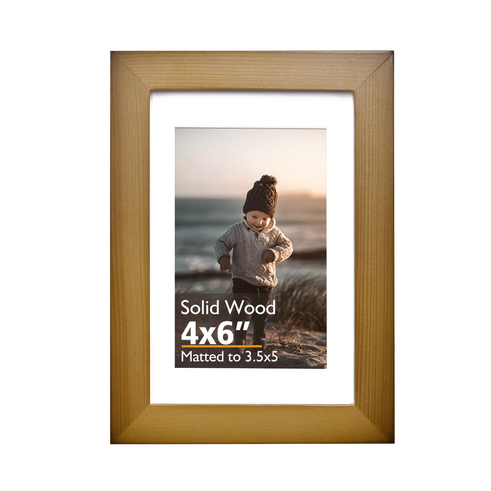 KINLINK 6x4 Picture Frames Brown Wood Frames with Acrylic Plexiglass for 5x3.5 with Mat or 6x4 without Mat, Tabletop and Wall Mounting Display