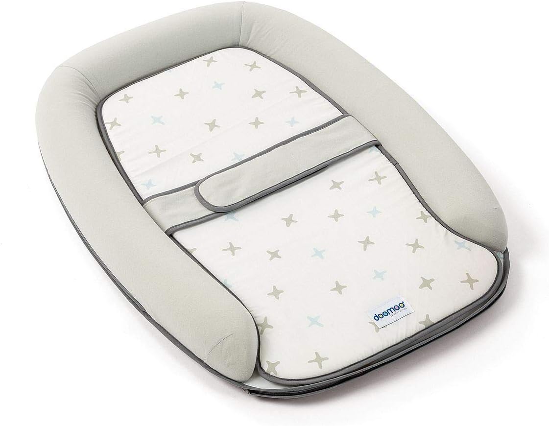 Doomoo Cosy Care Baby Changing Mat with Waist Strap to Secure - Wipe Clean - Grey & Blue Stars