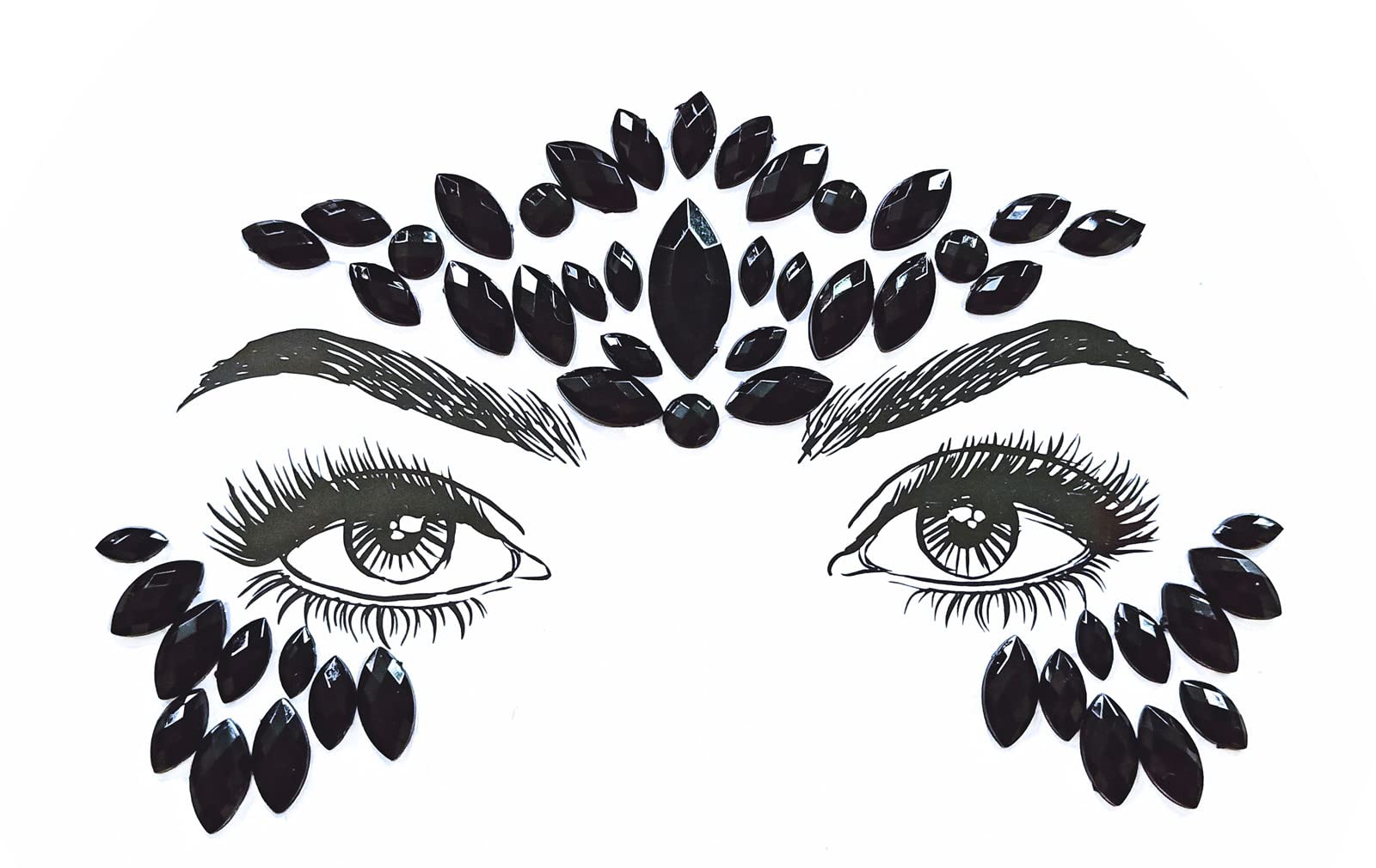Face Gems,1Pcs Face Jewels Make Up Mermaid Mask Rhinestone Temporary Tattoos Rave Glitter Crystals Stick On Face Eye Forehead Body Diamantes for Halloween Party Music Festival Masquerade(CBL24-black)