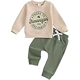 Fuethsuy Toddler Baby Boy St Patricks Day Outfit Letter Clover Print Long Sleeve Sweatshirt Sweatpants Set Spring Clothes