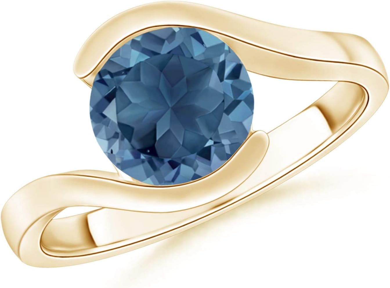 Semi Bezel-Set Solitaire Round London Blue Topaz Bypass Ring (8mm London Blue Topaz)