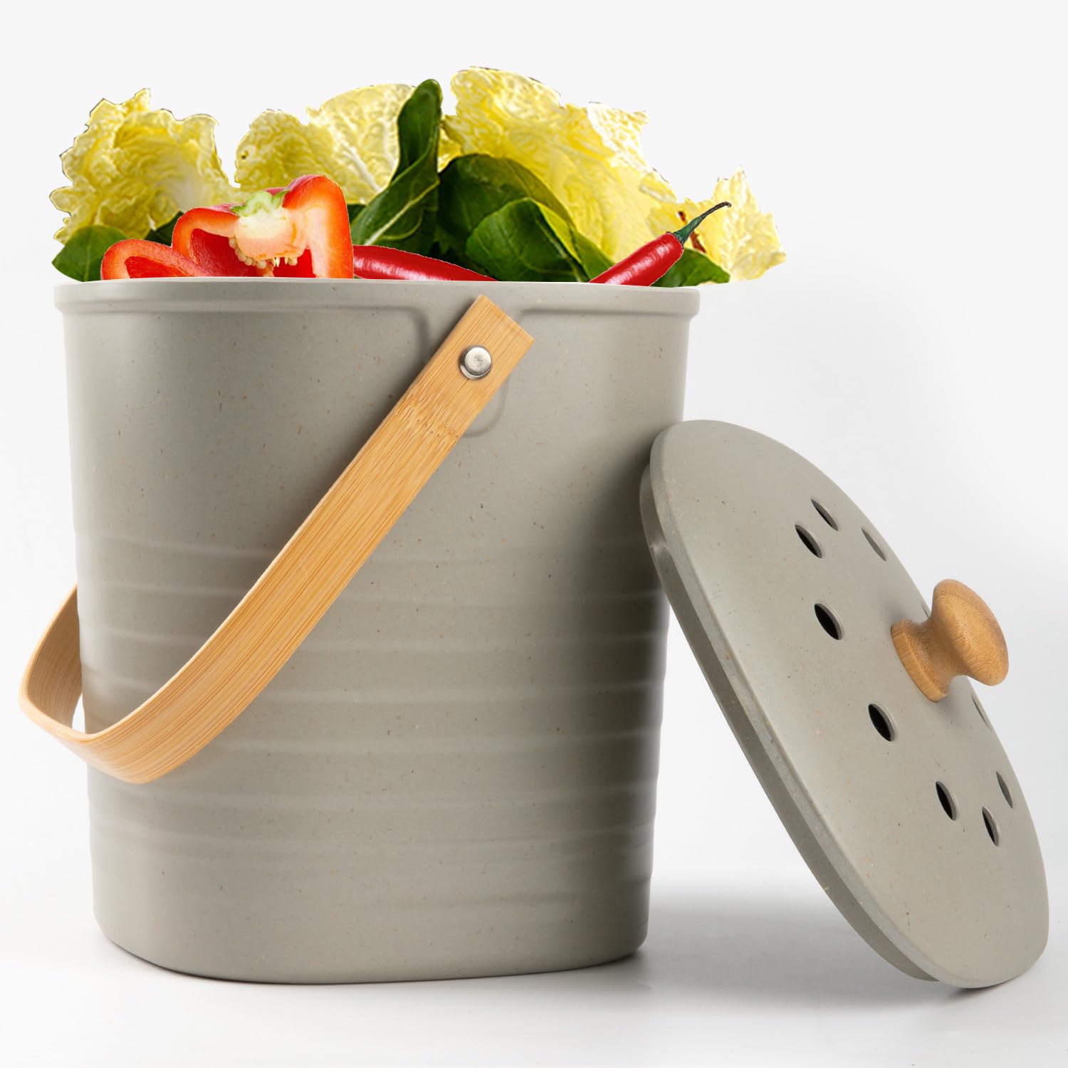 Photo 1 of Compost Bin Kitchen, LALASTAR Countertop Compost Bin with Lid, Made of Sustainable Bamboo Fiber, Odorless Indoor Compost Bucket, 1 Gallon, Grey, Square