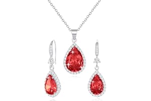 Sumonyo Women Jewelry Set Silver/Gold Plated Teardrop Pendant Necklace Dangle Drop Earrings Dangling Sets Birthstone Crystals Rhinestone,Birthday Anniversary Wedding Mother’s Day Gifts for Women