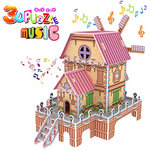 Gbd magic windmill 3d puzzle for kids, jigsaw dollhouse model diy…