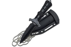 MTech USA – Fixed Blade Knife – Neck Knife - Black Blade, Black and Grey Nylon Fiber Handle, Includes Nylon Fiber Sheath w/ Ball Chain - Hunting, Camping, Survival, Tactical – MT-20-14GY,Black/Grey