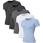 5-Pack Women's Compression Shirts Short Sleeve Workout Tops Athletic Baselayer Quick Dry Gym Yoga Running T-Shirt