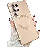 ankofave Magnetic for Samsung Galaxy S25 Ultra Phone Case for Women/Men, Matte Luxury Soft Metallic Luster Design with Camera Lens Protector, Shockproof Anti-Scratch Phone Case 6.8"-Champagne Gold