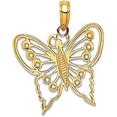 JewelryWeb 19mm 14k Gold Butterfly Angel Wings Cut-out Charm Pendant Necklace for Women