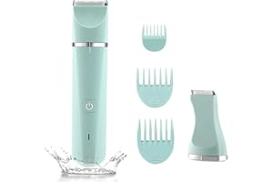 RAXMETRY Bikini Trimmer for Women,IP7X Waterproof Wet/Dry Groin Shaver,Electric Ball Trimmer Pubic Hair Trimmer Shaver,Snap-in Ceramic Blades,Green