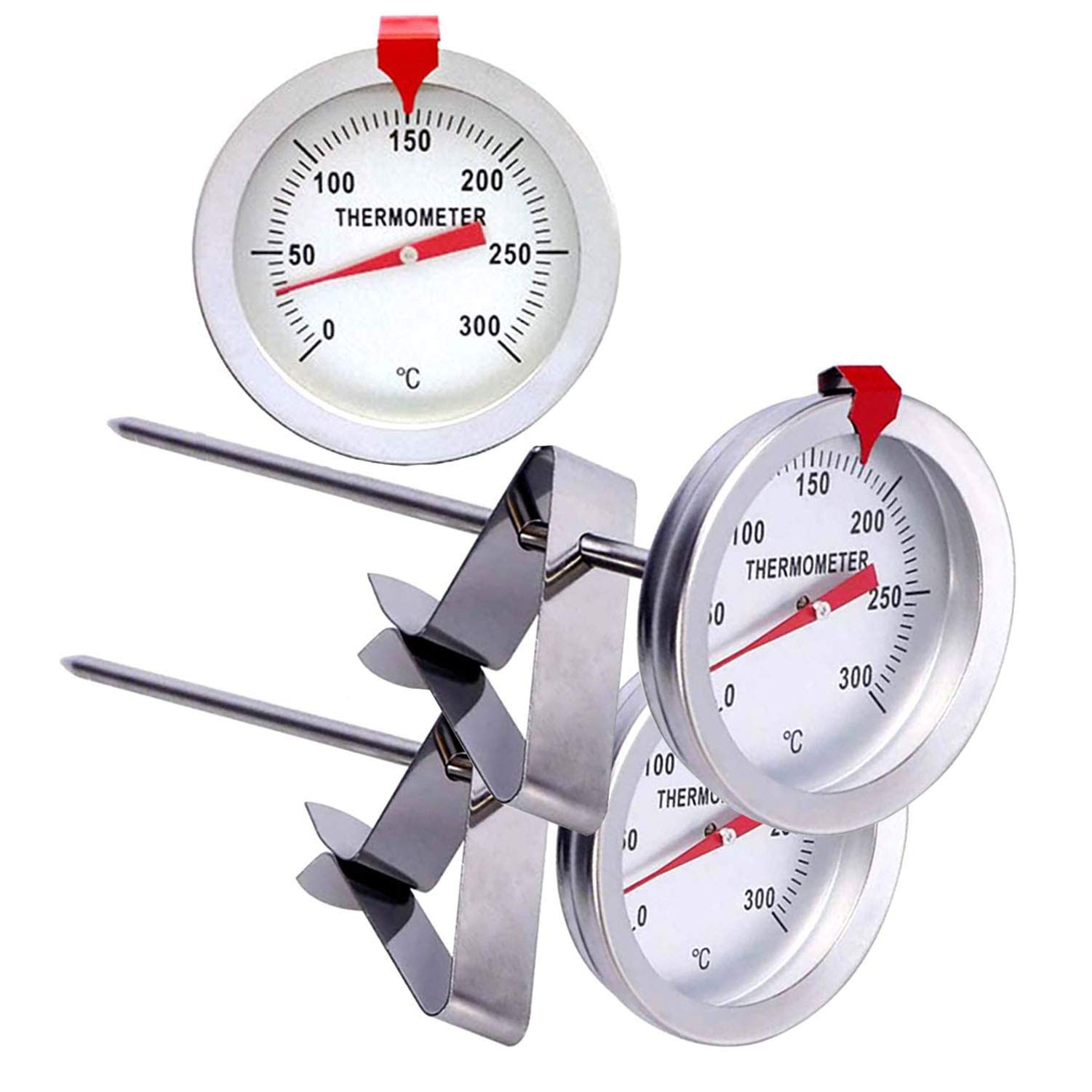 INRIGOROUS 2pcs 200mm Stainless Steel Deep Frying Thermometer with Metal Retaining Clip for Cooking Oil Deep Frying Fry BBQ Grill