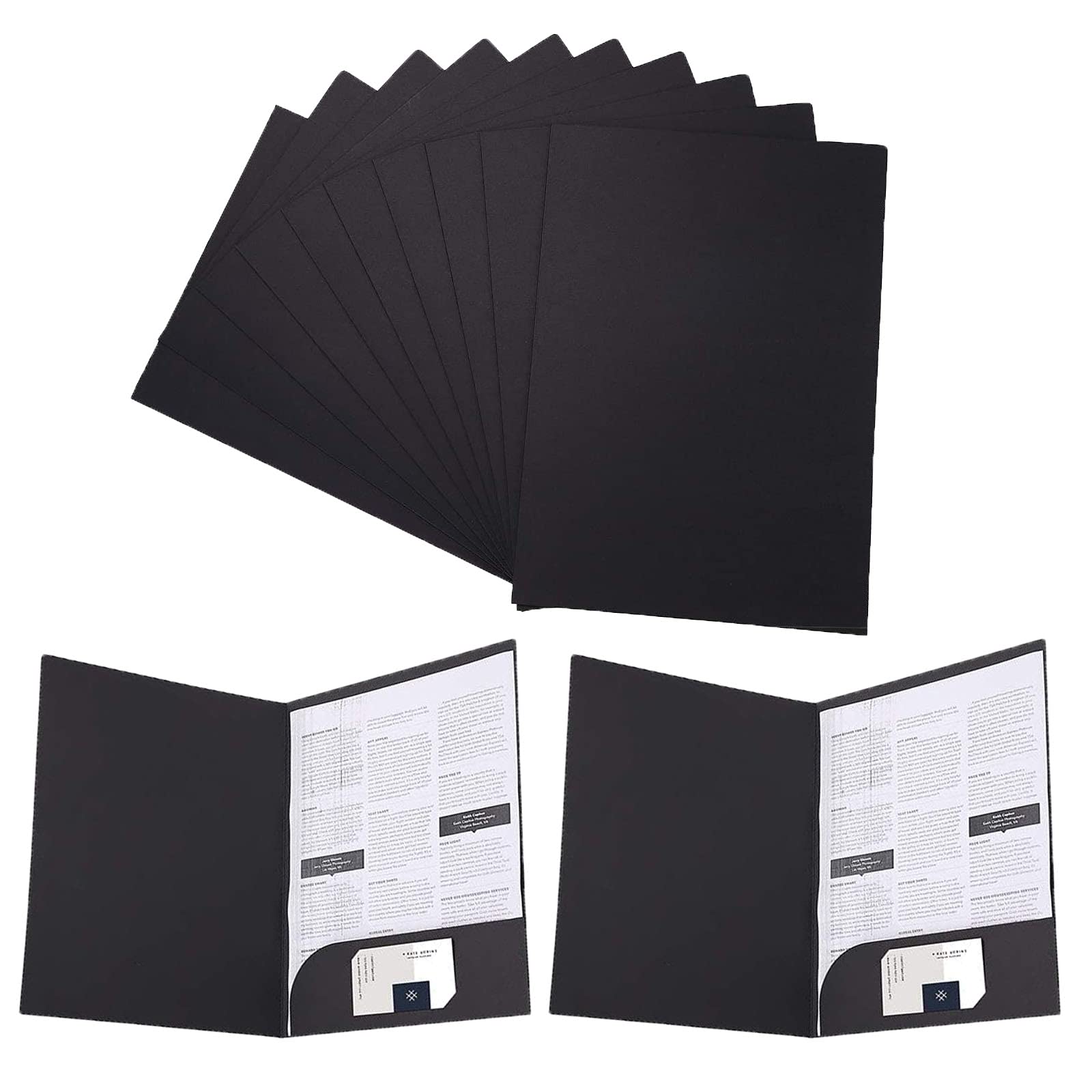 Paper File Folder A4, 12 Pcs Document Folders A4 with Pockets, Business Presentation Folder, Report Project Folders, Black File Folder A4 with Cards Slot, for Professionals, Business, Projects, School